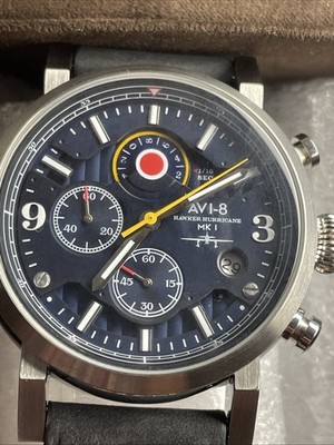 Avi-8 Hurricane Hawker Quartz AV-4041-03 Leather Band Navy Dial 43mm