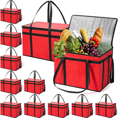 XXXL Insulated Food Delivery Bags - 10 Pcs Red Cooler Carrier for Hot & Cold Foo
