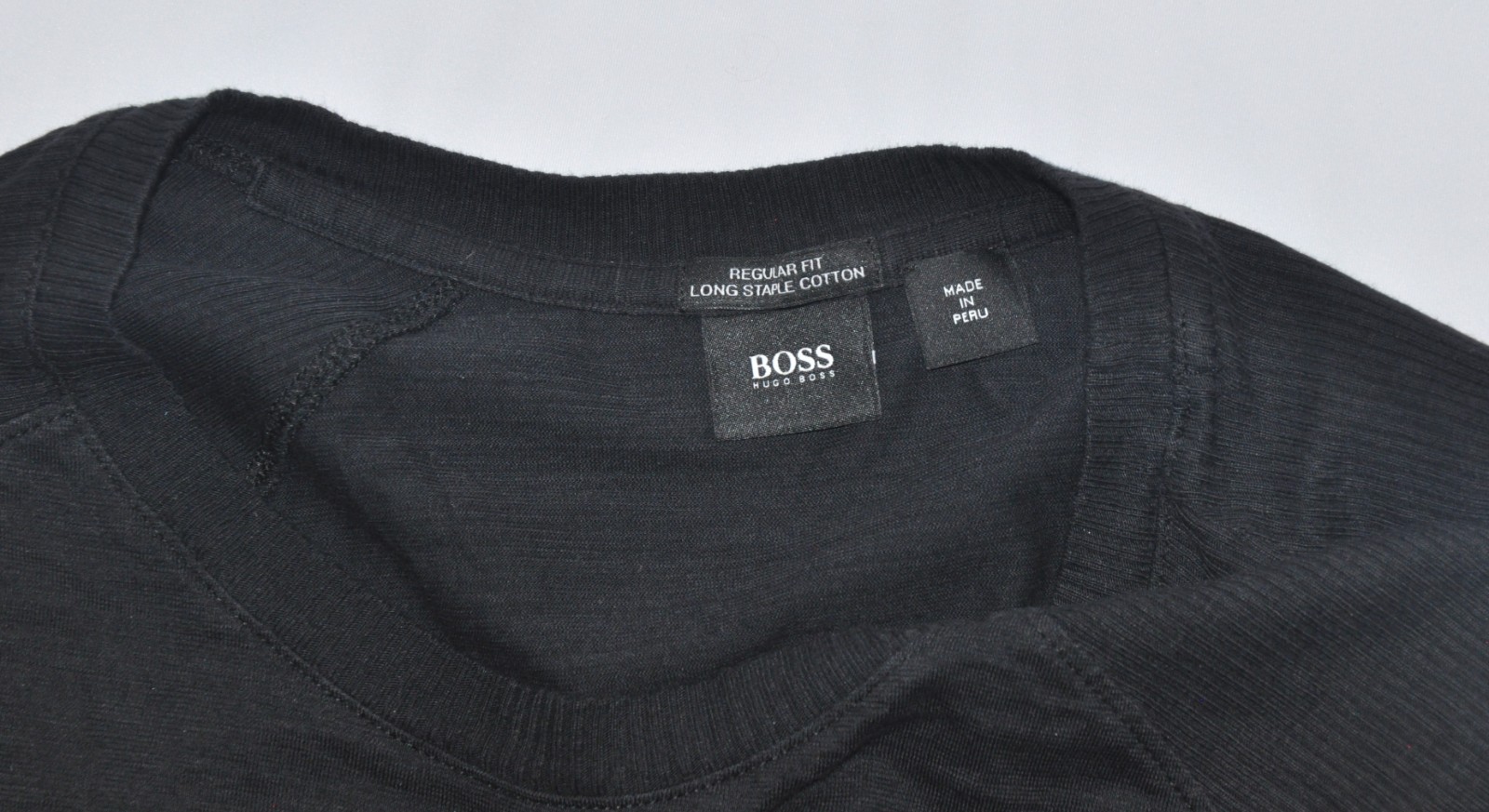 HUGO BOSS Men's XXXL Black Ribbed Panel Sassari Long Sleeve Tee Shirt 3XL Cotton