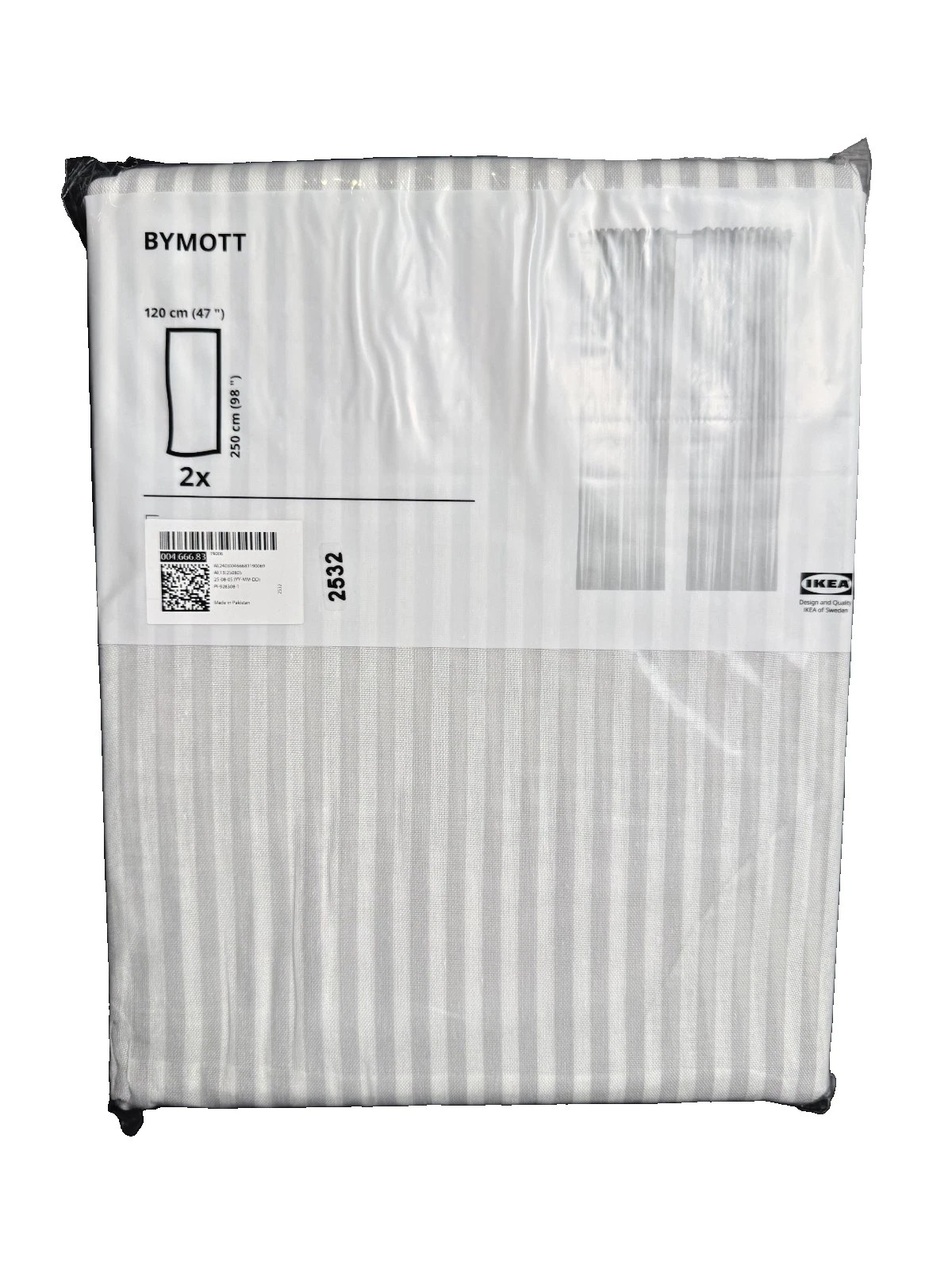 IKEA BYMOTT 2-Panel Drape Curtains 47"x98" Striped Light 004.666.83-NEW