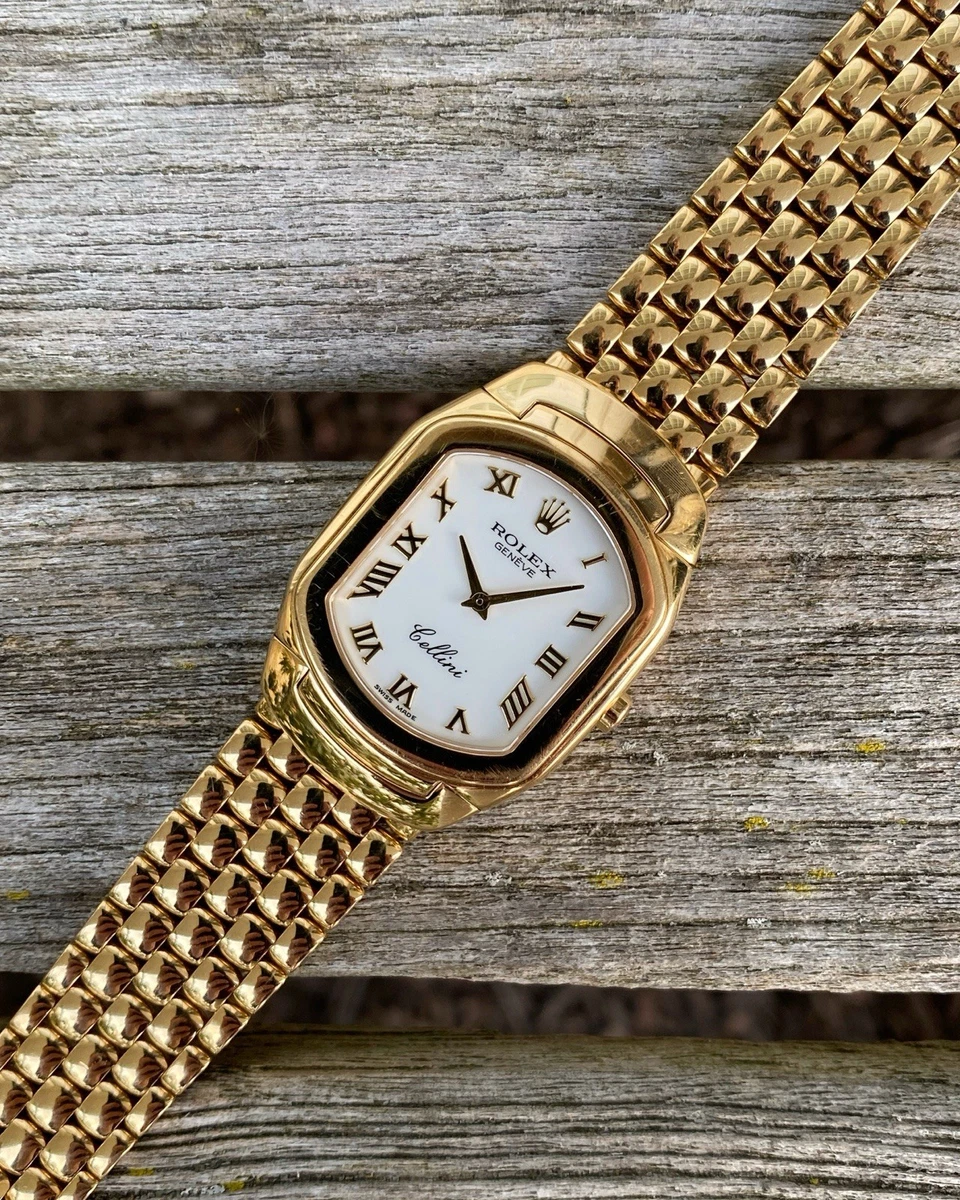 1991 Rolex 6633/8 Cellini Quartz Large Damier Bracelet 18k Yellow