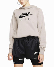Nike Air Women's Pullover Hoodie Logo Beige/Black M Fleece Cotton Blend Raglan