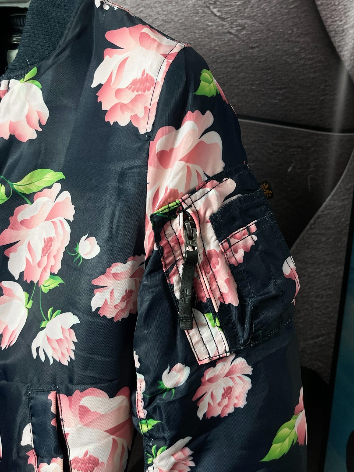 Alpha Industries MA-1 Floral Bomber Jacket Navy Pink Rose Flight S image 9