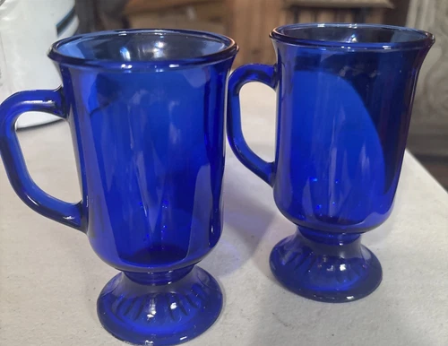 Anchor Hocking Cobalt Blue Irish Coffee Footed Mug Cup 5 1/4"