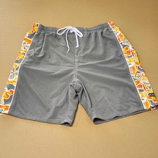 Op Swim Shorts Mens XL Gray Floral Hawaiian Lined Drawstring Pockets Summer