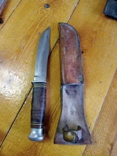 Kinfolks 368 Knife Fixed Blade Leather Handle with Original Sheath