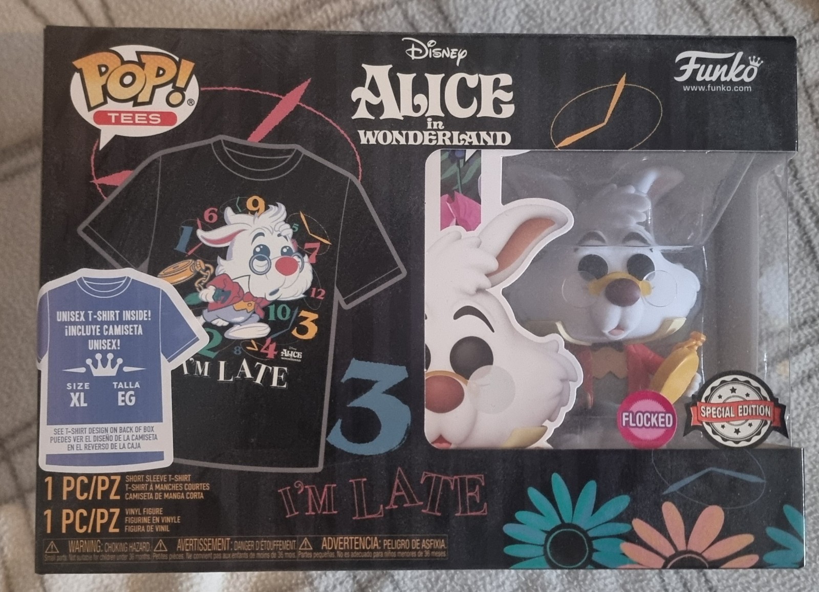 Funko Pop! Camisetas Alicia en el País de las Maravillas Conejo Blanco Flocado - Camiseta - Talla S-XL