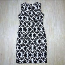 Calvin Klein Black White Geometric Sleeveless Career Workwear Sheath Dress 10