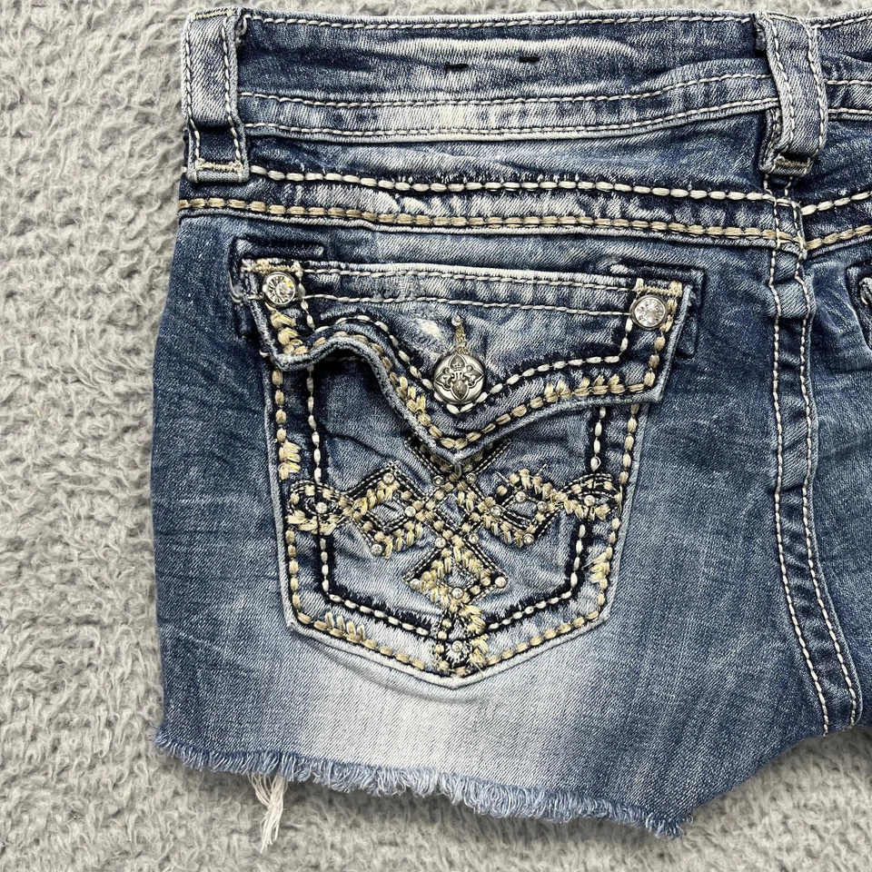 Miss Me Cutoff Shorts Womens 30 Blue Signature Rise Skinny Denim Embellished - Image 2 of 4