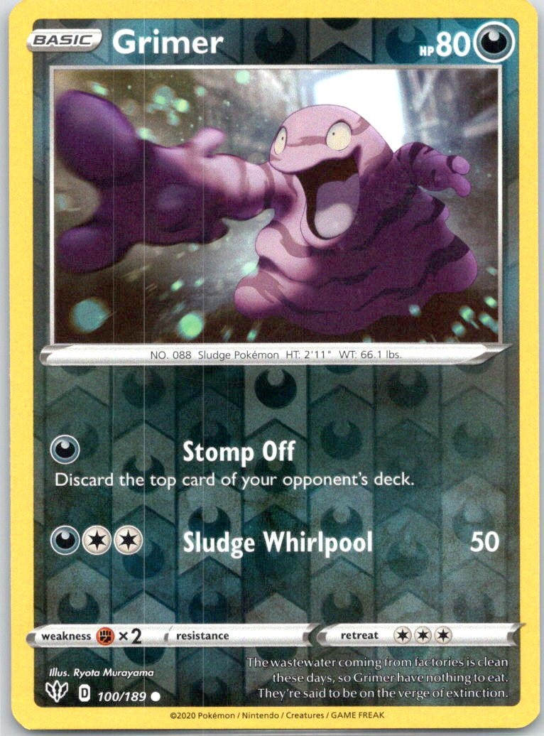 Grimer 100/189 Common Darkness Ablaze Pokemon Reverse Holo Near Mint
