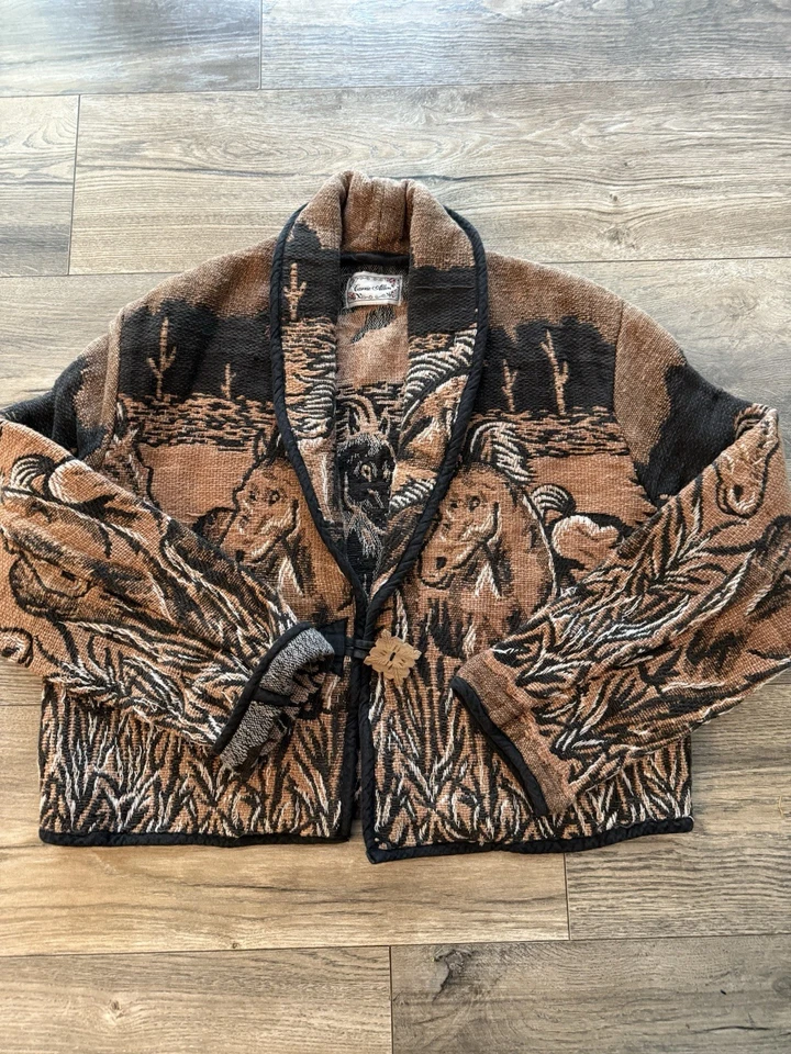 Vintage Women’s Carrie Allen Horse Tapestry Cropped Jacket Size Medium Cotton - Image 4 of 4