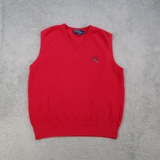 Polo Ralph Lauren Sweater Vest Mens L Red V-Neck Cotton Golf Crest Vintage