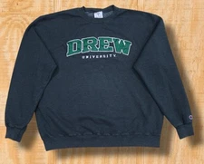 VINTAGE CHAMPION DREW UNIVERSITY MENS XL DARK GRAY CREW NECK SWEAT SHIRT