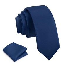 Elegant 2.35 Inch 6cm Mens Skinny Black Tie Pocket Square Formal Event Set