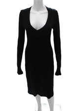 James Perse Women Bodycon Sweater Dress Black V-Neck Long Sleeve Size 4