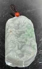 Natural Jadeite Jade Pendant Hand Carved Landscape Pale Apple Green 43g
