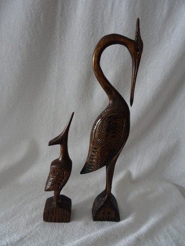 2 x Kranich aus Holz Teak?? 60er 70er Jahre Vintage Reiher groß und klein - Bild 3 von 4