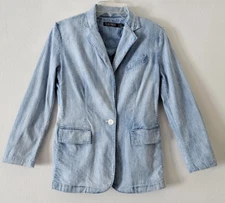 Lauren Ralph Lauren Women's Classic Denim Blazer Jacket 6 Slim Preppy Old Money