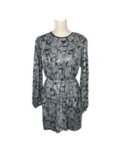 Michael Kors Womens Size M Black Silver Metallic Paisley Print Flounce Dress