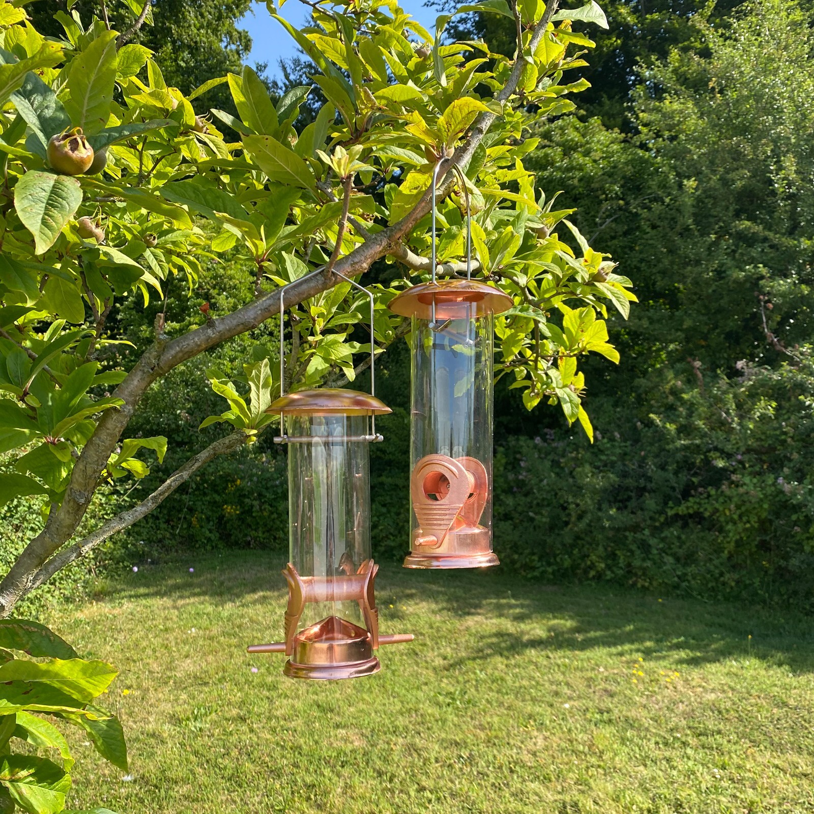 2 x Copper Style Hanging Bird Seed Feeder with 2 Feeding Ports Garden Wild Birds
