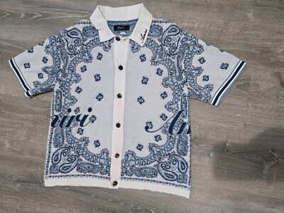 Amiri Bandana Knit Short-Sleeve Polo Sweater Size XL 