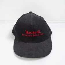 Vintage Bacardi Black Rum Black Yupoong Corduroy SnapBack Hat Embroidered