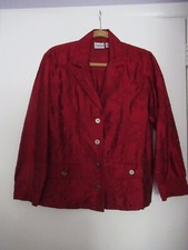 NWOT Chico's Cranberry LS Silk Jacket/ Embroidery/ Pockets/ Metal Buttons/1-8-10