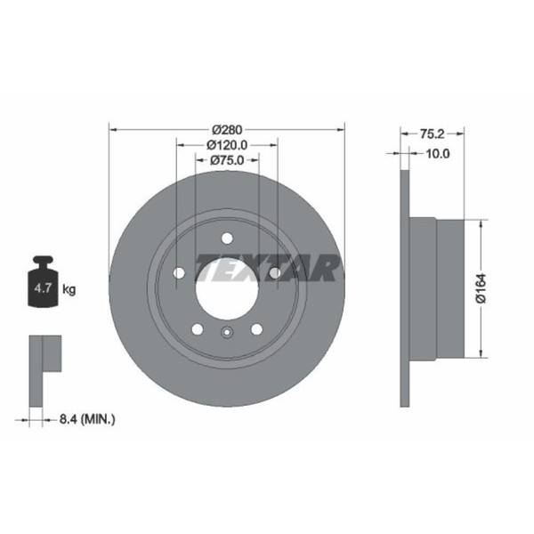 Textar 2X Bremsscheibe Hinten Ø280 Mm Voll Beschichtet FüR BMW Z4 Roadster E85-image