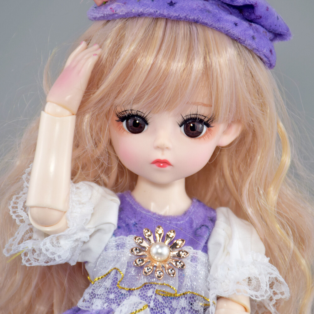 Cute Purple Dress 30cm BJD Doll 1/6 Ball Jointed Female Body Dolls with Outfits