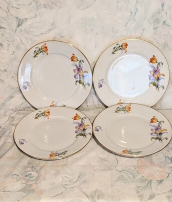 EDELSTEIN BAVARIA GOLD TRIM #2479 SALAD PLATE SET OF FOUR FLORAL FLOWERS 