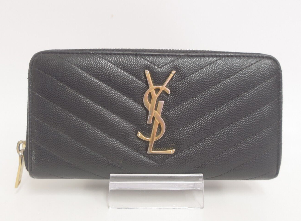 財布(サンローラン) Authentic YSL Saint Laurent Leather V stitch Zip Around Long
