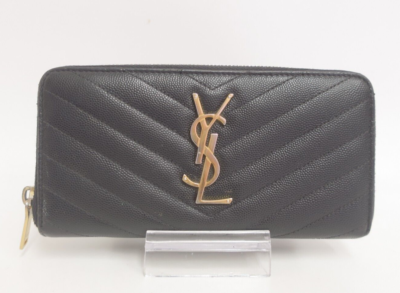 専用1 Authentic YSL Saint Laurent Leather V stitch Zip Around Long