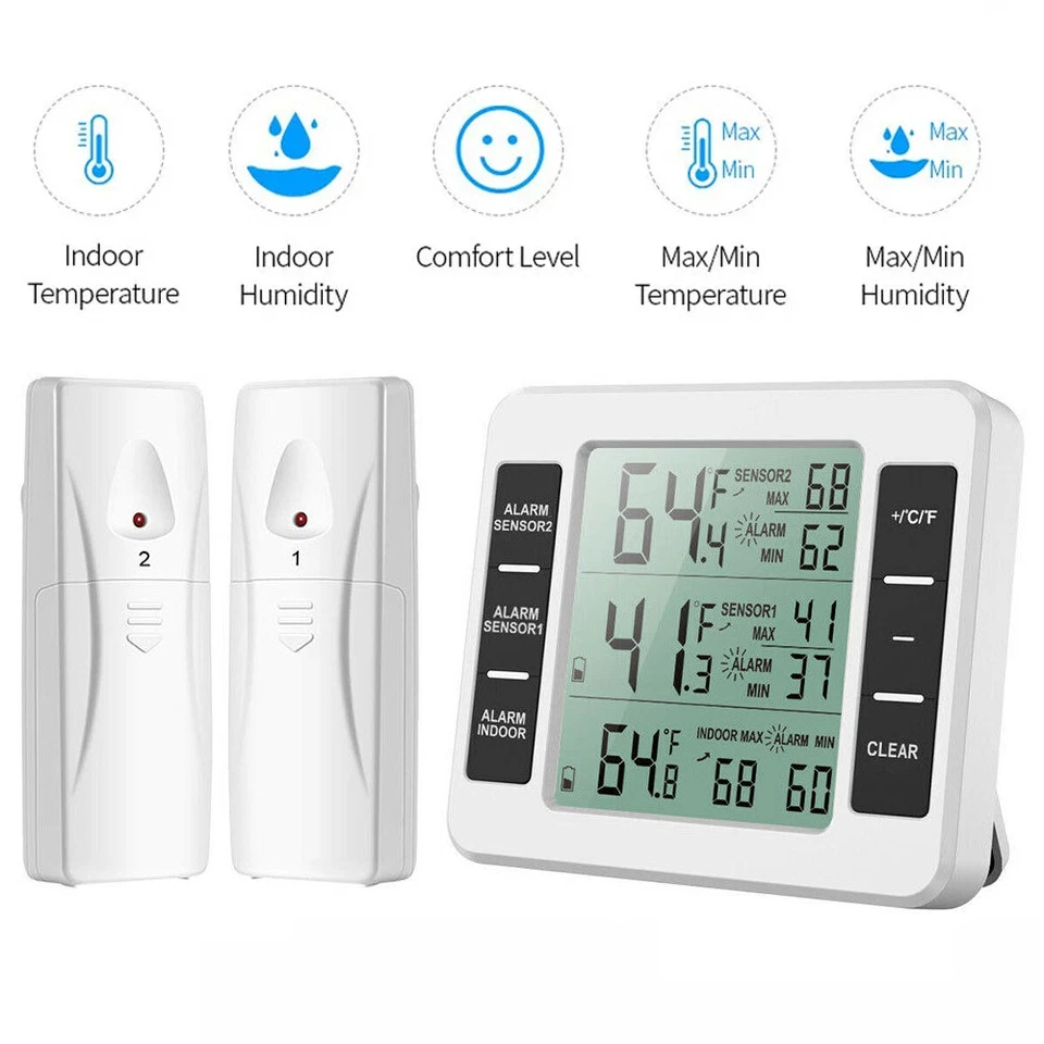 NULLNET Kühlschrankthermometer Gefrierschrankthermometer Alarm digital Funk Thermometer