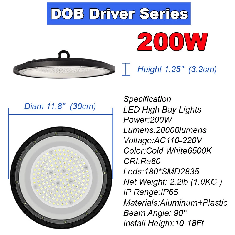 200W UFO Luz LED Alta Bahía Almacén Fábrica Industrial Luz LED Paquete de 10 6500K Foto 2 de 4