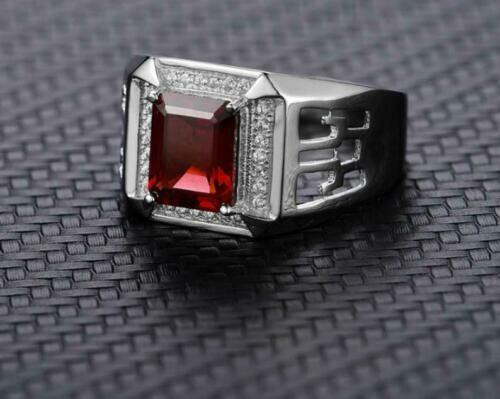 Lab Created Princess Red Garnet & White Gemstone Engagement Ring In 935 ...