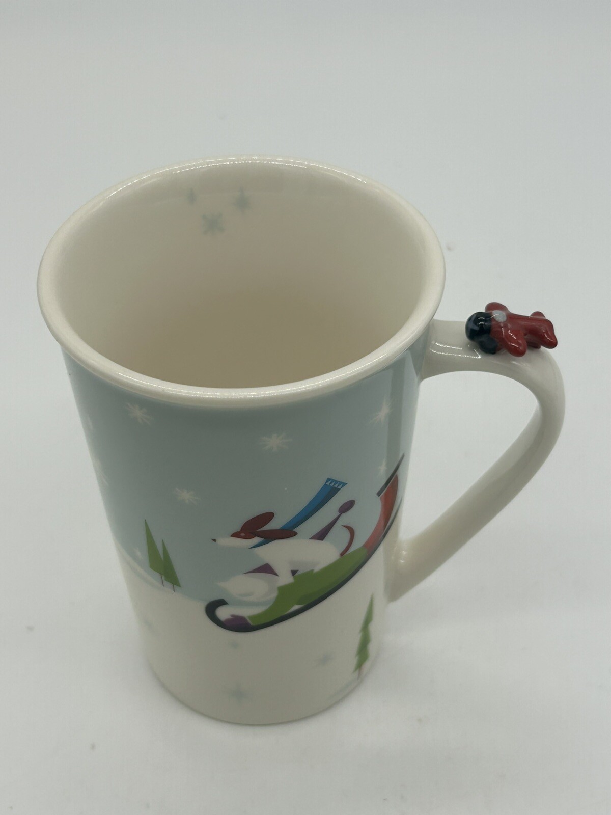 Starbucks Winter Theme Mug with Dog on Sled and Airplane Handle 2011