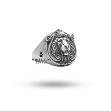 Stile Antico Africano Leone Animale Giungla King 925 Argento Uomo Biker Fantino