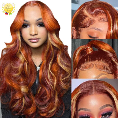 Burgundy Highlight Wig Human Hair 13X4 Ginger Blonde Lace Front Wigs Human Hair