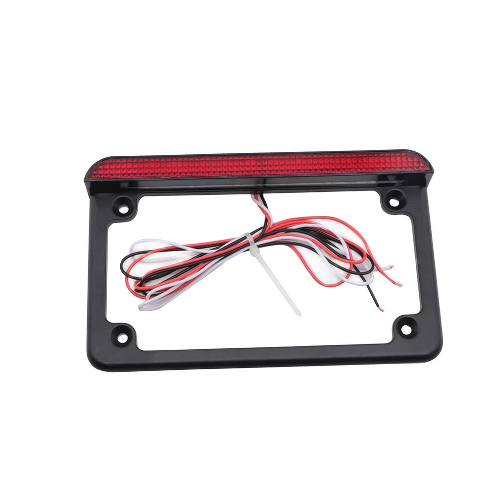 Universal Black Metal Motorcycle 6" License Plate Frame W/ LED Tail Brake Light - Image 2 of 4
