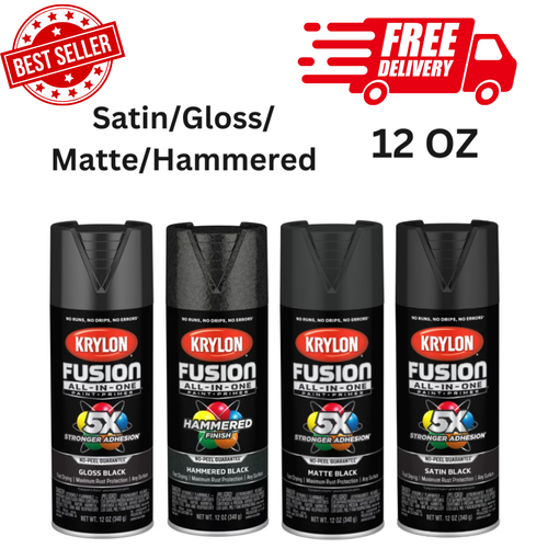 Krylon Fusion AllInOne Spray Paint, Satin, Gloss, Matte,Hammered, Black 12 oz eBay