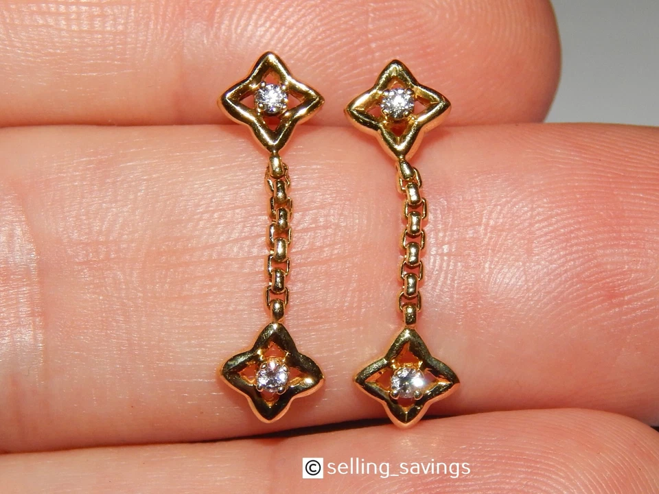 18K YELLOW GOLD DAVID YURMAN DIAMOND QUATREFOIL 9/10th INCH DROP DANGLE EARRINGS - Image 3 of 4