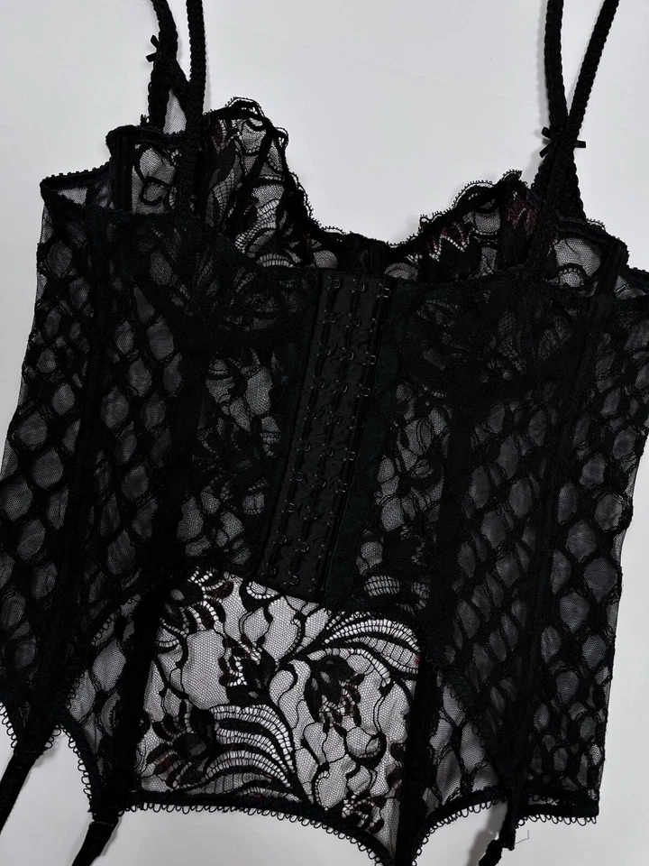 Top Corsé Aubade Bordado Francés Negro/Rosa Vintage Mujer Talla 36B/80B Foto 4 de 4