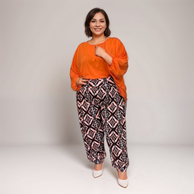 ROCKTHOSECURVES DAMEN ORANGE SCHWARZ KACHEL ÜBERGRÖSSE HAREMSHOSE HOHER BUND HOSE