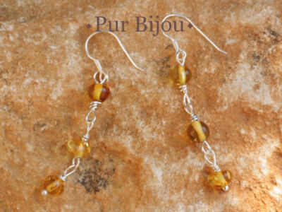 Boucles d'oreilles en ambre Baltique faites à la main Mosaïque Boucles