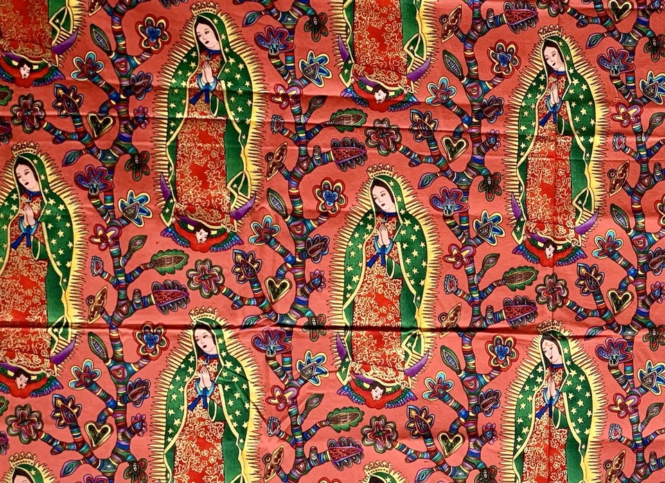 RPX38 RARO Terrie Mangat Nuestra Señora de Guadalupe Tela Edredón Algodón Metálico Foto 3 de 4