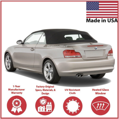 Convertible Soft Top Fits 2008-2013 BMW 1 Series, DOT Heated Glass Window, Black