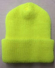 Warm Knit Roll Watch Safety Yellow Knitted Beanie Hat Winter Unisex Made In USA