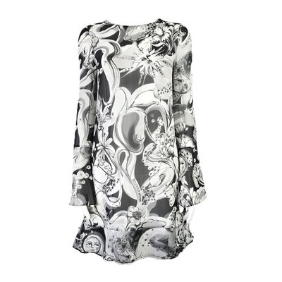 STUNNING WOMENS MOSCHINO BOUTIQUE PURE SILK DANDELION DAISY DRESS GREY 6 8 IT 38