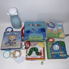 Lot - 5 baby Soft Cloth Crinkly Books preschool learning Crinkle Sensory Toy EUC