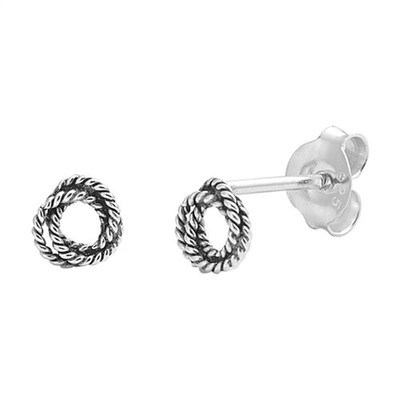 Open Braid Twisted Rope Knot Loop Sterling Silver Cowboy Country Stud Earrings